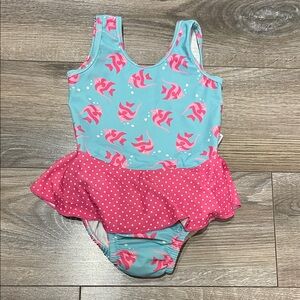7/$21- Baby Girl Fish Print Swimsuit 18 Months Pink Blue Ruffle One Piece